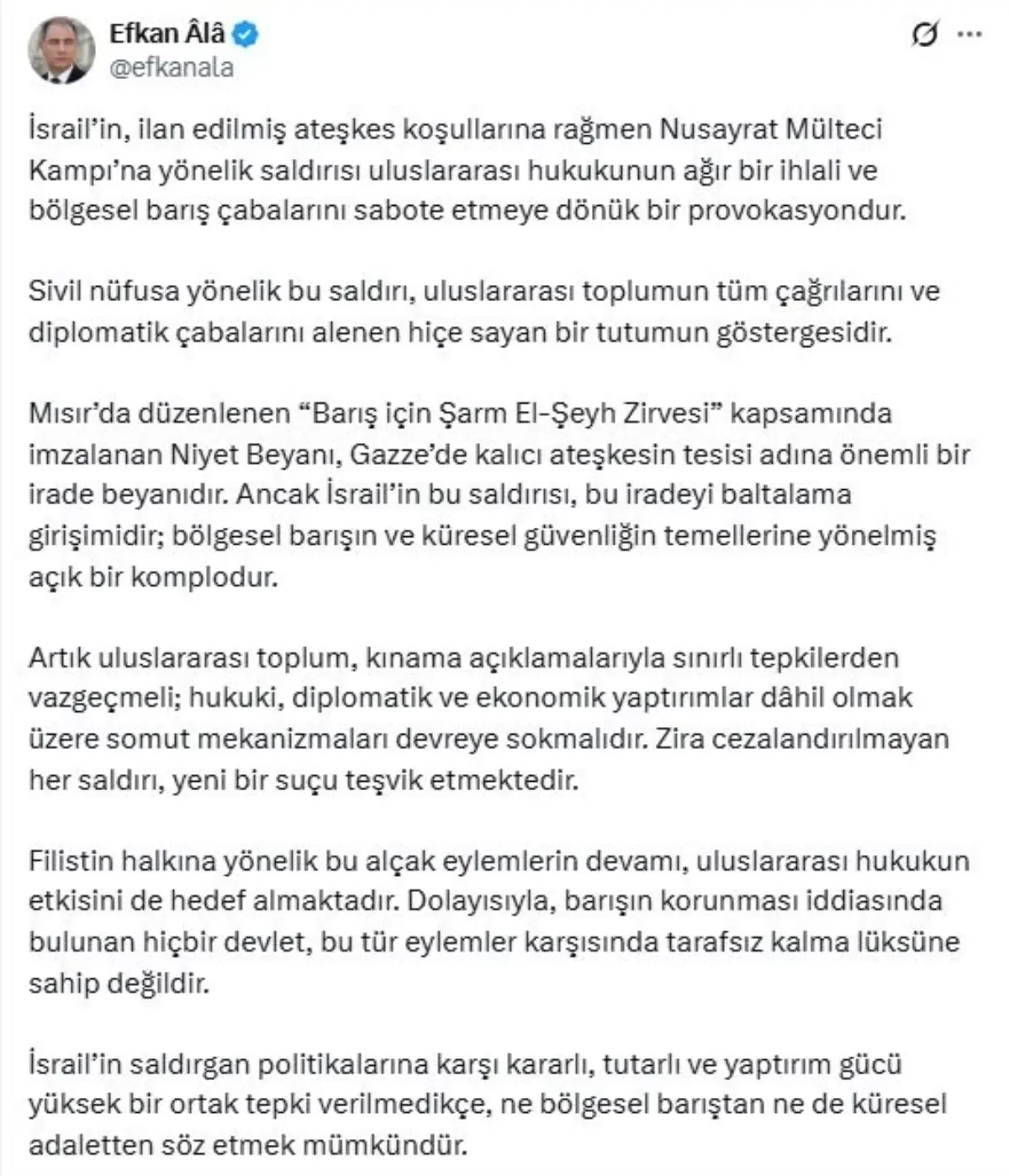 Ala’dan İsrail’in Saldırısına Sert Tepki